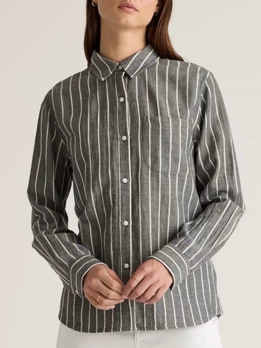 QUINCE 100% Organic Cotton Gauze Long Sleeve Shirt Button Down Size L
